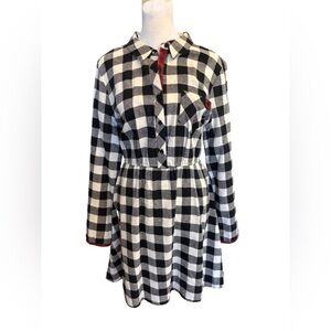 Hem & Thread Size L cotton buffalo check shirtwaist dress contrast trim